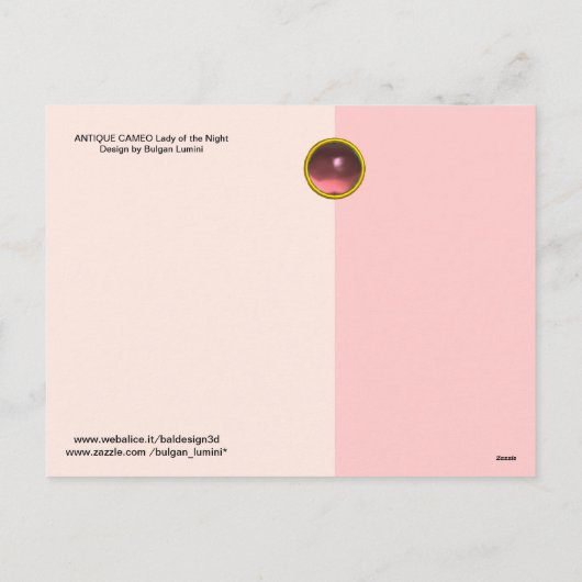 アンティークカメオ、フクロウモノグラムの夜のムーンレディ シーズンポストカード (裏面)