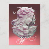 アンティークカメオ、フクロウモノグラムの夜のムーンレディ シーズンポストカード (正面)