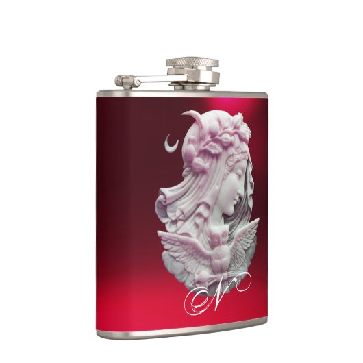 アンティークカメオ、フクロウモノグラムの夜のムーンレディ フラスク (右)