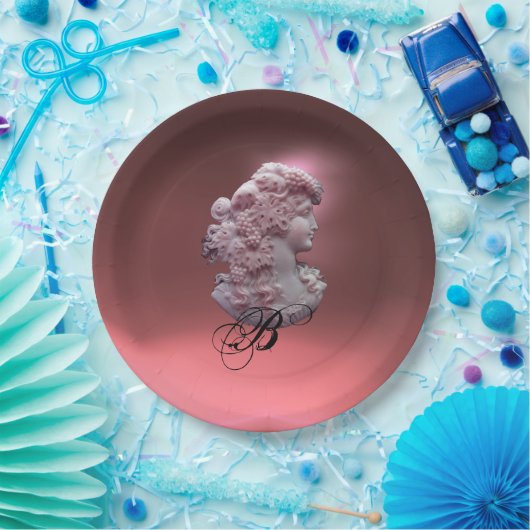 アンティークカメオ、ブドウのモノグラムの女性 ペーパープレート (パーティー)