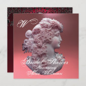 アンティークカメオ、レディ及びブドウブライダルシャワー 招待状 (正面/裏面)