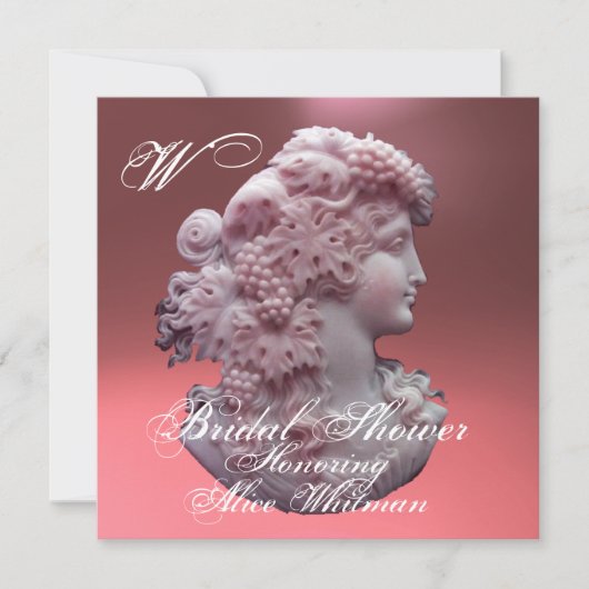 アンティークカメオ、レディ及びブドウブライダルシャワー 招待状 (正面)