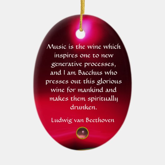 アンティークカメオ、レディ及びブドウ、ワイン及び音楽引用文 セラミックオーナメント (正面)