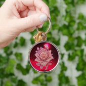 アンティークカメオ/美しいピンクのバラ，赤ブルゴーニュ キーホルダー (手)