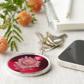 アンティークカメオ/美しいピンクのバラ，赤ブルゴーニュ キーホルダー (側面)