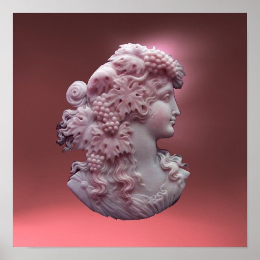 アンティークカメオ、葡萄とブドウを持つ女性 ポスター (正面)