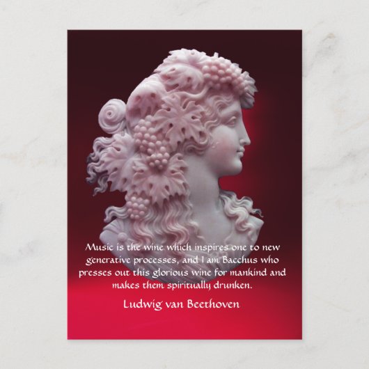 アンティークカメオ、葡萄を持つレディ、ケアツのワイン引用文 ポストカード (正面)