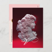 アンティークカメオ、葡萄モノグラム付き女性 シーズンポストカード (正面/裏面)