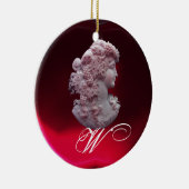 アンティークカメオ、葡萄モノグラム付き女性 セラミックオーナメント (右)