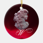 アンティークカメオ、葡萄モノグラム付き女性 セラミックオーナメント (正面)