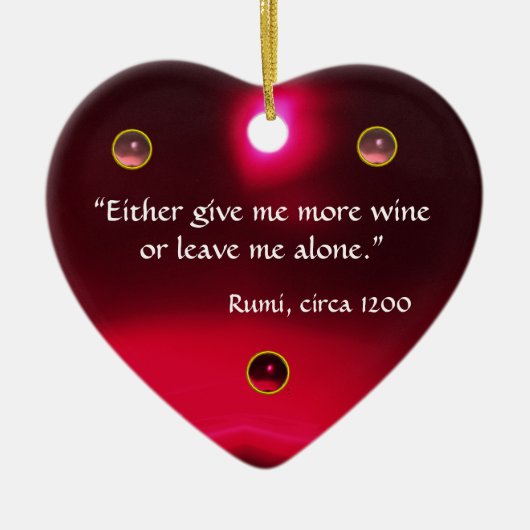 アンティークカメオ、葡萄ワイン付きの女性引用文ハート セラミックオーナメント (正面)