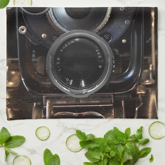 アンティークカメラ撮影ヴィンテージレンズフィルム キッチンタオル (折り畳み)