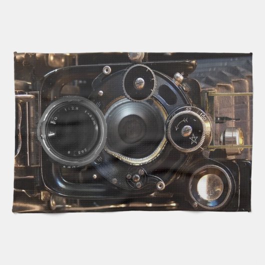 アンティークカメラ撮影ヴィンテージレンズフィルム キッチンタオル (横)