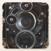 アンティークカメラ撮影ヴィンテージレンズフィルム スクエアペーパーコースター (正面)