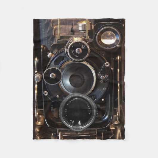 アンティークカメラ撮影ヴィンテージレンズフィルム フリースブランケット (正面)