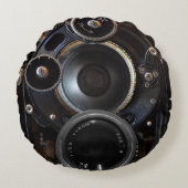 アンティークカメラ撮影ヴィンテージレンズフィルム ラウンドクッション (正面)