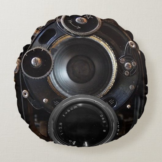 アンティークカメラ撮影ヴィンテージレンズフィルム ラウンドクッション (正面)