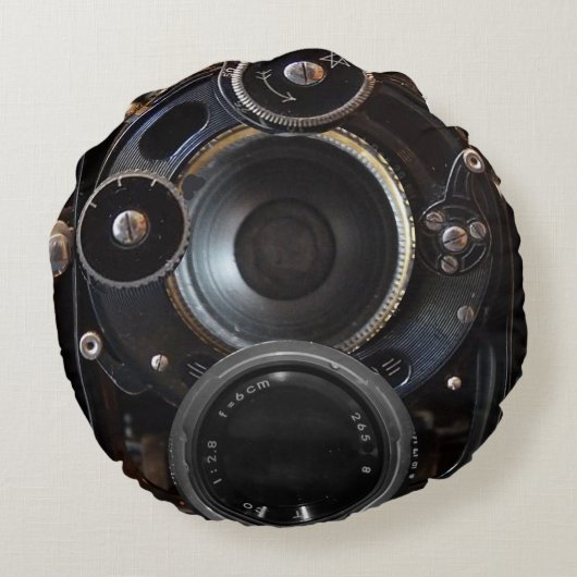 アンティークカメラ撮影ヴィンテージレンズフィルム ラウンドクッション (裏面)