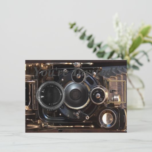 アンティークカメラ撮影ヴィンテージレンズフィルム 招待状 (スタンド正面)