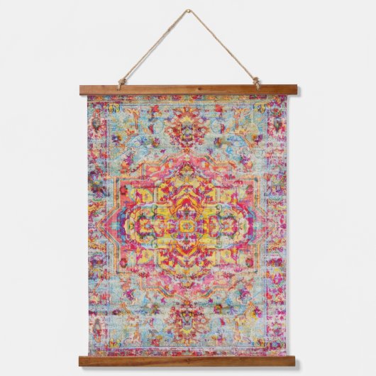 アンティークカラフルアラベスク動揺してペルシア絹 吊り下げ型タペストリー (正面)