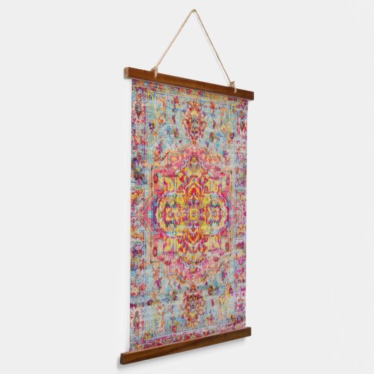 アンティークカラフルアラベスク動揺してペルシア絹 吊り下げ型タペストリー (傾斜あり)