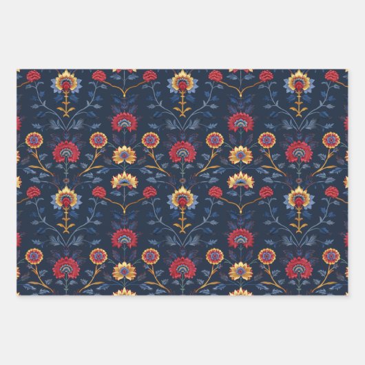 アンティークカラフルインディアンフローラ模様 ラッピングペーパーシート (正面2)