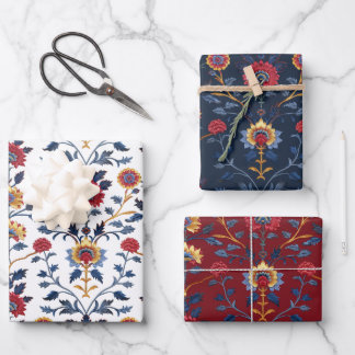 アンティークカラフルインディアンフローラ模様 ラッピングペーパーシート