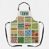 アンティークカラフルパッチワークカスタムモノグラム名 エプロン (正面)