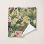 アンティークカラフルパロッツ熱帯ジャングルパターン バスタオルセット (ウォッシュタオル)