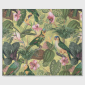 アンティークカラフルパロッツ熱帯ジャングルパターン ラッピングペーパー (フラット)