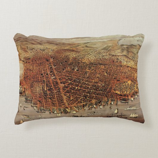 アンティークカリフォルニア州サンフランシスコの航空地図 アクセントクッション (正面)