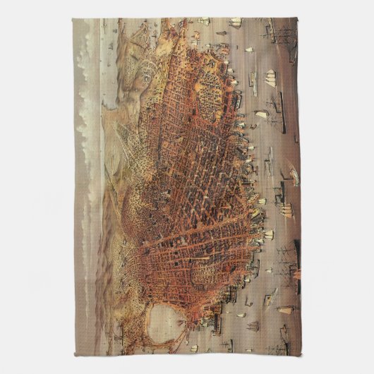 アンティークカリフォルニア州サンフランシスコの航空地図 キッチンタオル (縦)