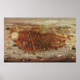 アンティークカリフォルニア州サンフランシスコの航空地図 ポスター