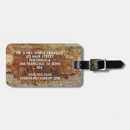 アンティークカリフォルニア州サンフランシスコの航空地図 ラゲッジタグ (正面横)