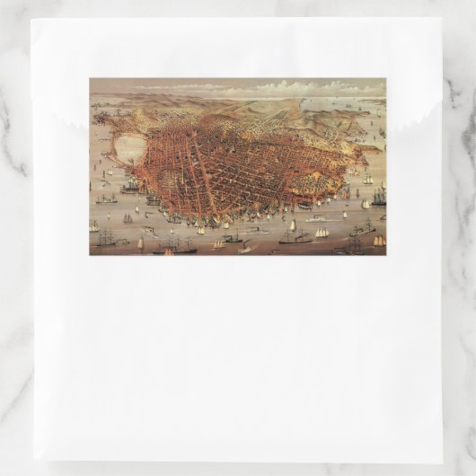 アンティークカリフォルニア州サンフランシスコの航空地図 長方形シール (バッグ)