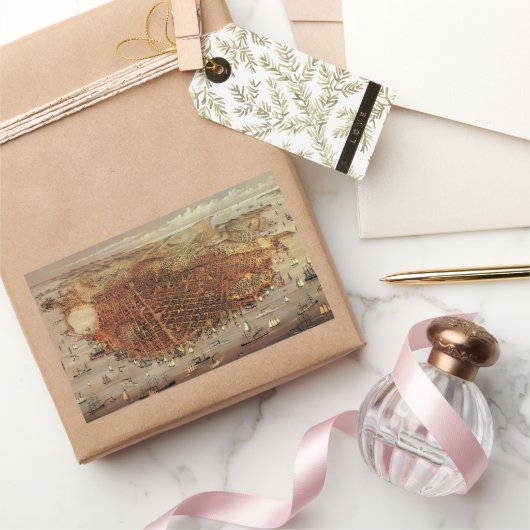 アンティークカリフォルニア州サンフランシスコの航空地図 長方形シール (ギフト)