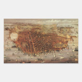 アンティークカリフォルニア州サンフランシスコの航空地図 長方形シール (正面)