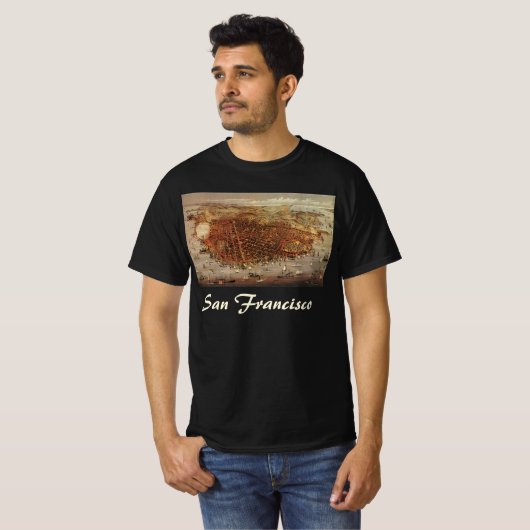 アンティークカリフォルニア州サンフランシスコの航空地図 Tシャツ (正面フル)