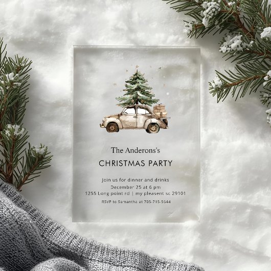 アンティークカーのクリスマス アクリル招待状
