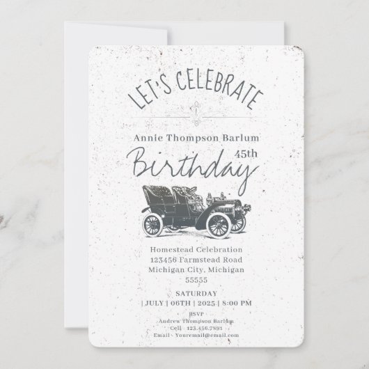 アンティークカー誕生日招待状 招待状 (正面)