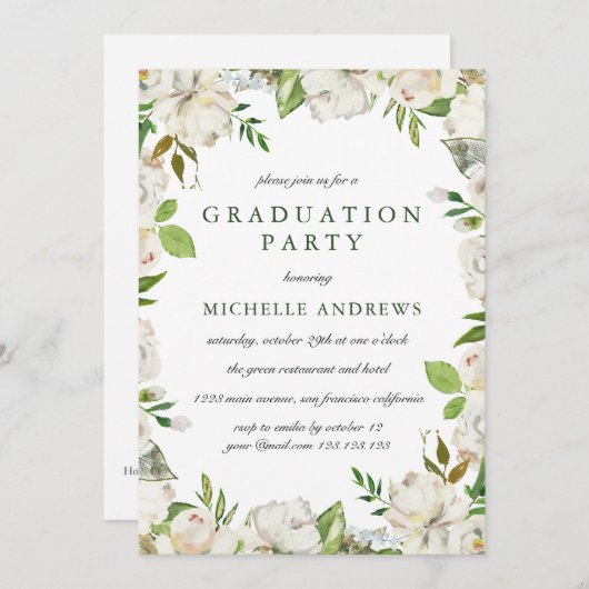 アンティークガーデンシック卒業パーティー招待状 招待状 (正面/裏面)