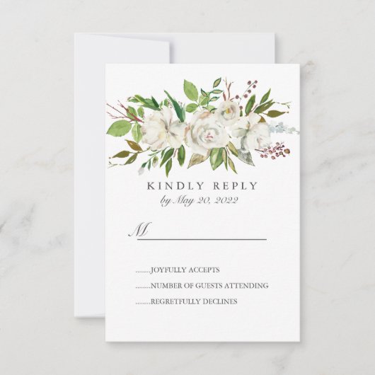 アンティークガーデンホワイトフラワーウェディングRSVP 出欠カード (正面)