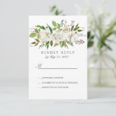 アンティークガーデンホワイトフラワーウェディングRSVP 出欠カード (スタンド正面)