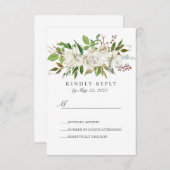 アンティークガーデンホワイトフラワーウェディングRSVP 出欠カード (正面/裏面)