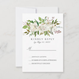 アンティークガーデンホワイトフラワーウェディングRSVP 出欠カード