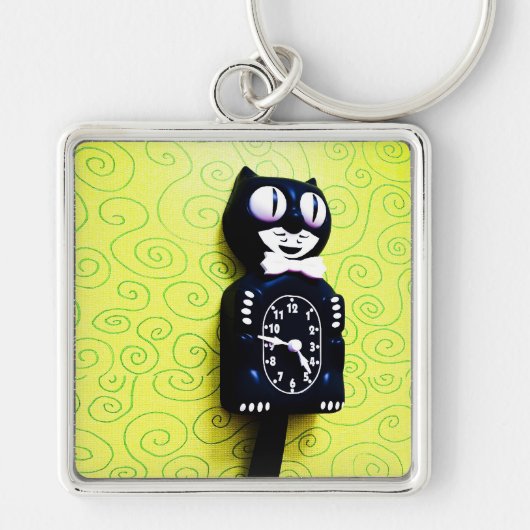 アンティークキットキャットクロックキーチェーン キーホルダー (正面)