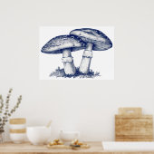 アンティークキノコスケッチ ポスター (キッチン)