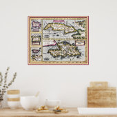 アンティークキューバ、ハイチ、諸島の地カリブの図 ポスター (キッチン)