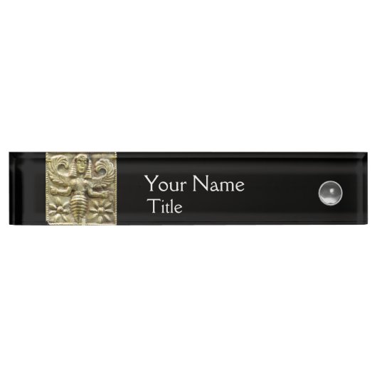 アンティークギリシャのハニービー女神ブラックホワイトジェム デスクネームプレート (正面)