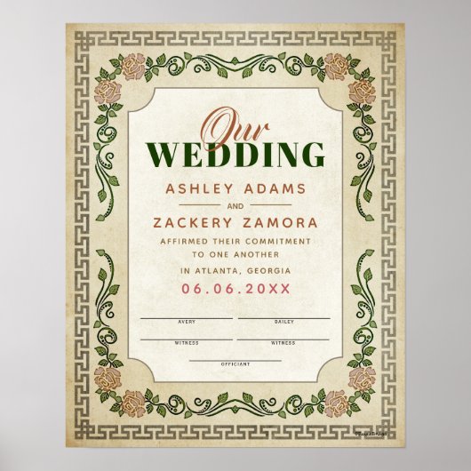 アンティークギリシャフローラ結婚つる植物証明書 ポスター (正面)